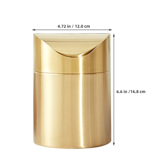 Hemobllo Golden Stainless Steel Small Desktop Trash Can with Lid, Compact Office Countertop Wastebasket for Home and Workspace