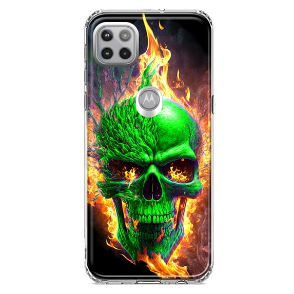 MUNDAZE Motorola One 5G Green Flaming Skull Burning Fire Double Layer Phone Case Cover