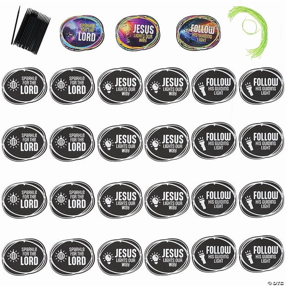 4 3/4" x 4" Jesus is the Light VBS Magic Color Scratch Glow-in-the-Dark Ornaments - 24 Pieces
