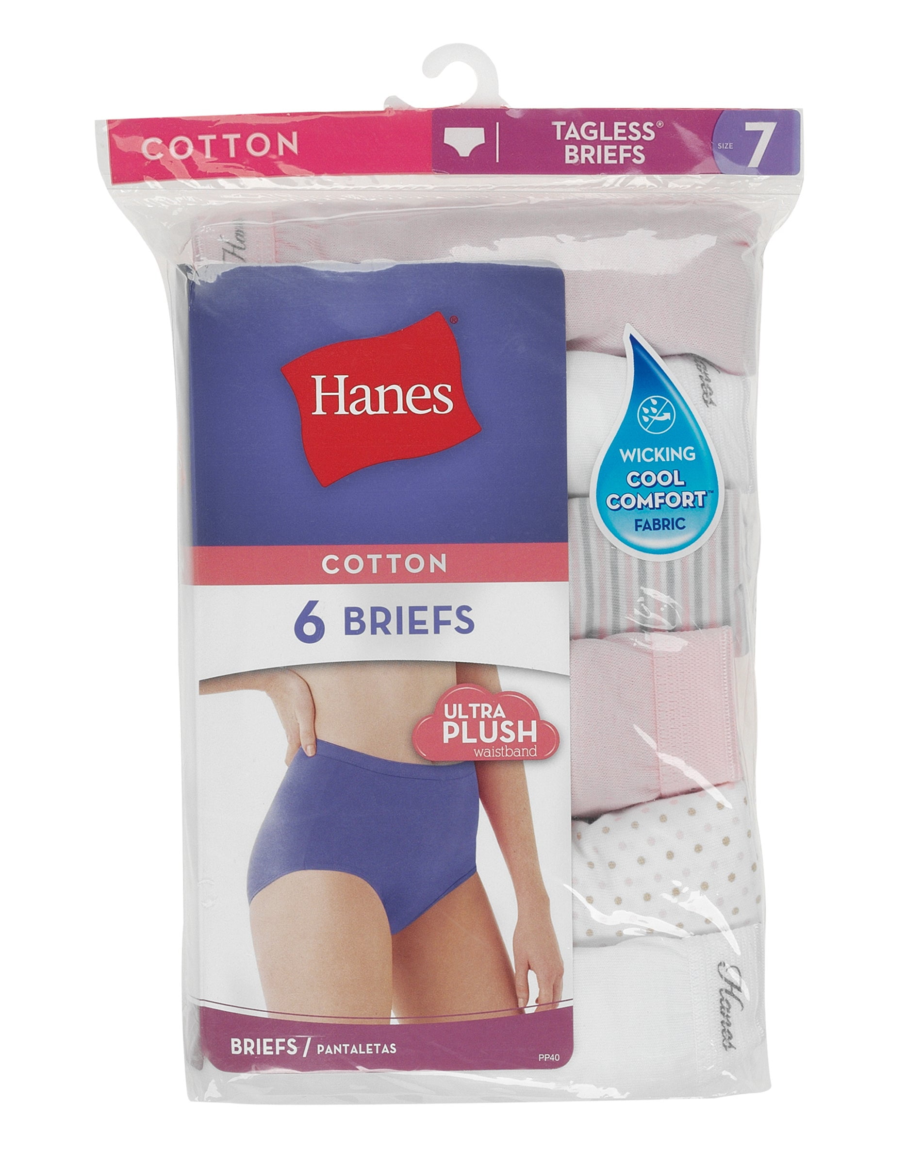 Hanes Cool Comfort Ladies Pastel Cotton Briefs Value Pack, Size 7/L, 5 count