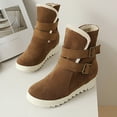 thumbnail image 4 of Xfvqtps Womens Ankle Boots Double Buckle Plush Fleece Line Suede Upper Thick Bottom Non Slip Winter Snow Boots Round Toe Fashion Warm Furry Large Size Short Boots Beige, 4 of 9
