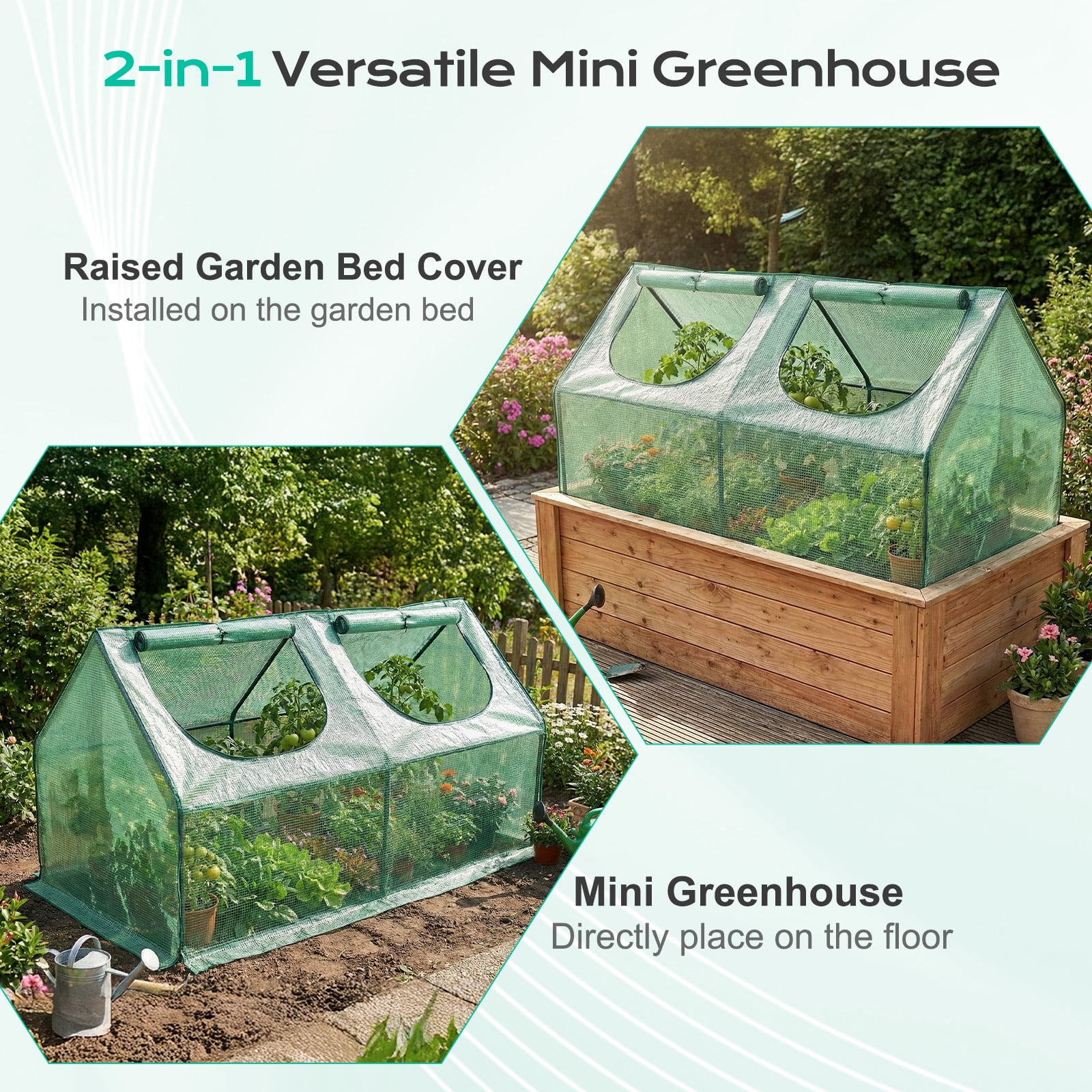 BPS Mini Greenhouse with 2 Zipper Doors, Portable Garden Greenhouse with Roll-up Zipper Doors, UV-Protected for Indoor Outdoor Plants and Herbs, 4'x2'x2', Green