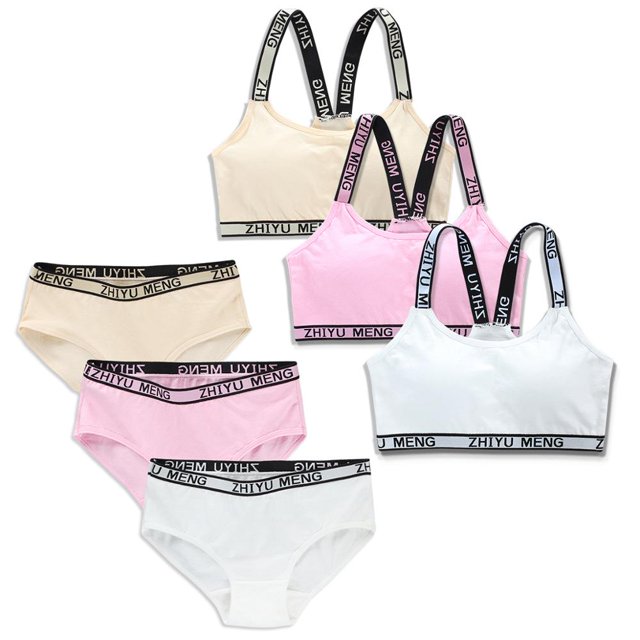 Bra Set for Student Puberty Vest Brassiere Bras and Solid Color for Girls 2019 Solid Color Children 8-14 Years Hipster 1 SetBlack8 He Qiyong unisex