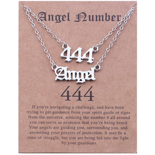 2pcs Old English Angel & Number Necklace Numerology Jewelry For Women Plated Stainless Steel---Product code 50495