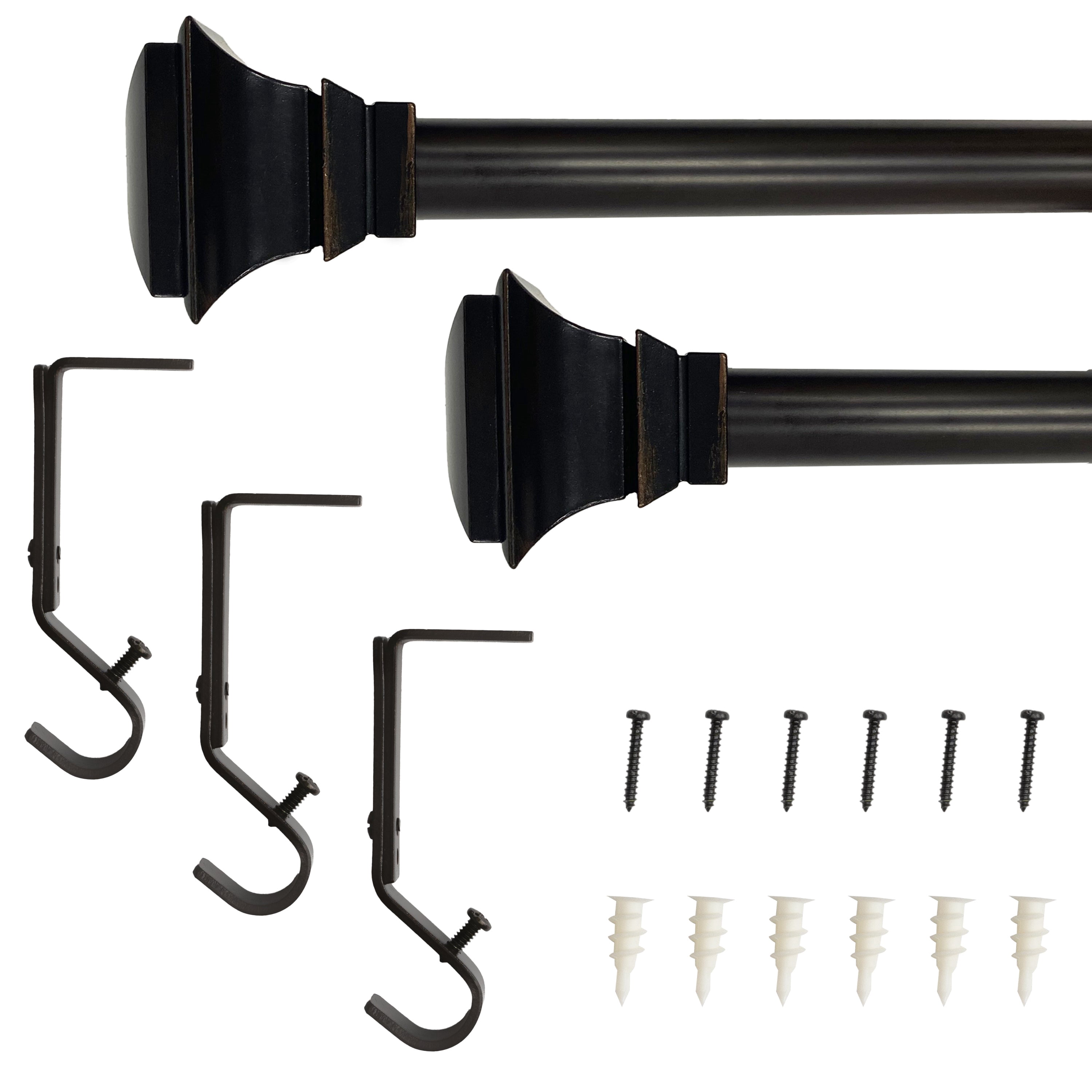 Lumi 66 in. - 120 in. Adjustable Single Curtain Rod 3/4 in. Dia. in ORB with Classic Square finials