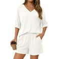 thumbnail image 3 of PRETTYGARDEN Womens 2 Piece Sets Oversized Vneck Half Sleeve Tops Shorts Lounge Set Casual Summer Travel Beach Outfits, 3 of 9