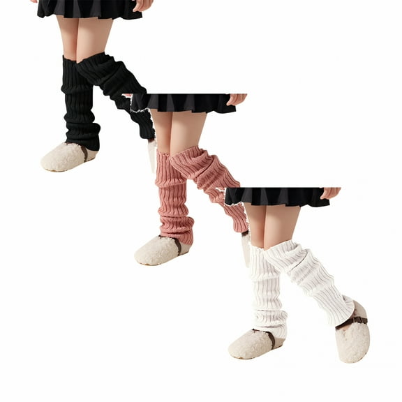 TELOLY Girls Socks 6-8 Years Old White 3 Pack Kids Leg Warmers Knitted Leg Warmers Loose Socks Knee High Leg Warmers for Girls Ankle Girls Socks 4-6 Years One Size