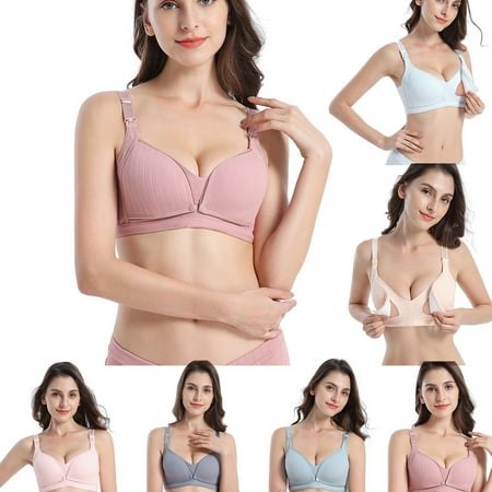 CFLVAEK Womens Nursing Bras with Support Wireless Lift Maternity Bra Lightly Button Front Closure Bras for Pregnancy Seamless Sleep Bras Hot Pink XXL