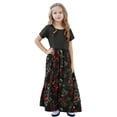 thumbnail image 4 of OGLCCG Girls Dress Short Sleeve Casual Holiday Modest Long Maxi Dress with Pockets Floral Printed Summer T-Shirt Dress for 4-14 Years, 4 of 6