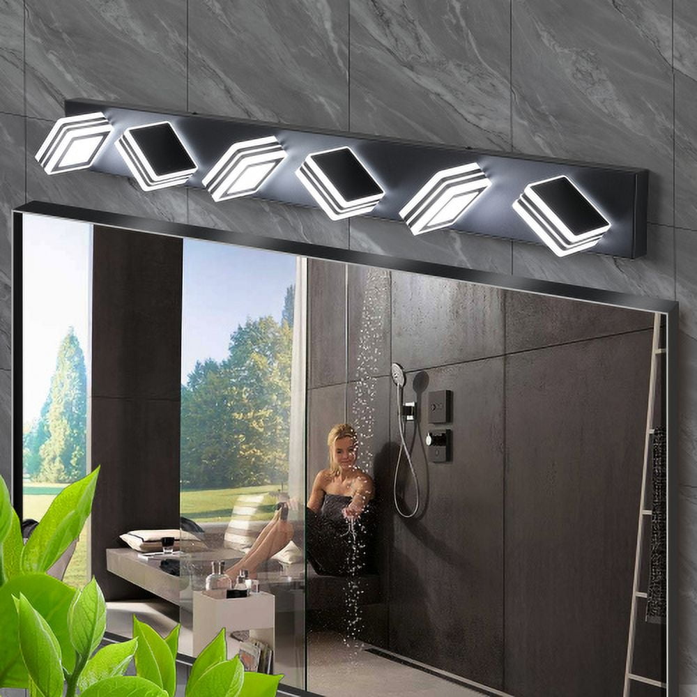 ACE-LIGHTS,Modern 6-Light(5 Colors Temp.) Rotatable & Dimmable LED Vanity Light with Acrylic Shades,Sleek Bathroom Wall Fixture for Bathroom,Dressing Room,Mirror Cabinet,Living Room,Bedroom(Black）