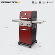 Permasteel 2-Burner Compact Propane Gas Grill with Foldable Sides, Red