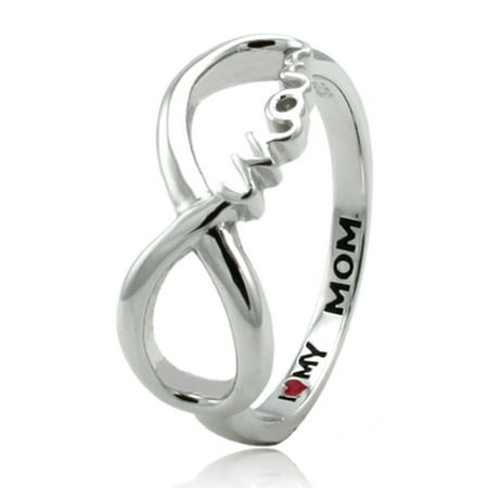 Symbol Cut Out Ring - Sterling Silver Classic Iconic Infinity Symbol I HEART MY MOM Ring