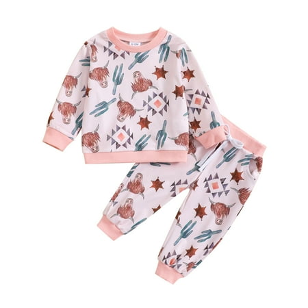 

Rovga Outfit For Children Toddler Girls Long Sleeve Cartoon Cow Print Tops And Pants 2Pcs Outfits Clothes Set For Children Kids Fall Winter Clothes