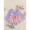 thumbnail image 2 of Suealasg Newborn Baby Girl 2 Piece Outfits 3 6 12 18 Months Infant Girls Long Sleeve Crew Neck Flower Print Romper Dress Headband Fall Clothes Set, 2 of 7