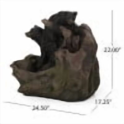 Coowa 22 Inch Outdoor Water Fountain with LED Lights, Faux Stone Bears on Log Two Tier Waterfall Design, Weather Resistant in Light Brown and Black, for Garden and Patio