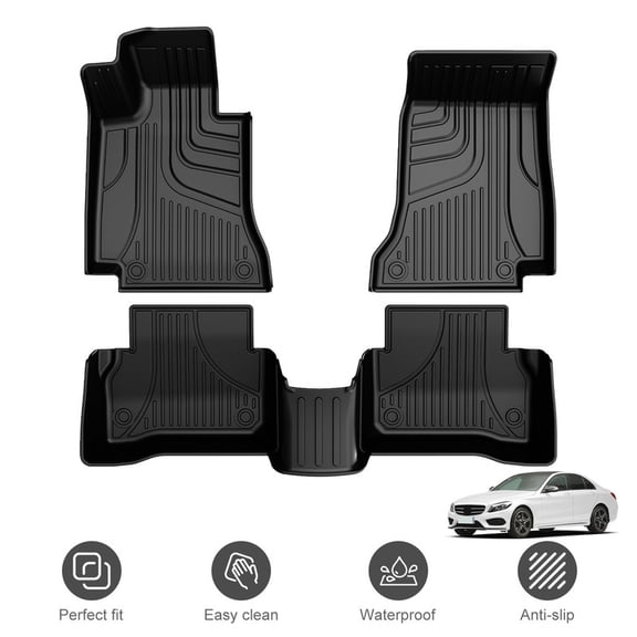 Custom Fit TPE Floor Mats for 2015‑2021 Mercedes‑Benz C‑Class C300 / C43 AMG, Sedan Only, All Weather Waterproof Anti‑Slip Floor Liners, 1st & 2nd Row Full Set Car Protection Accessories