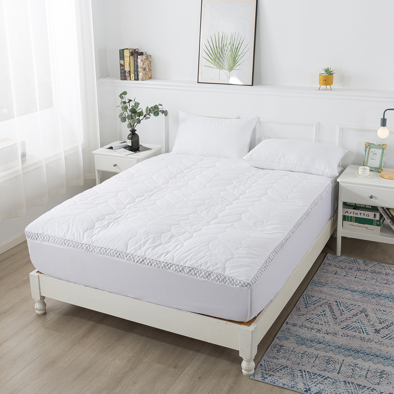 Waverly Quilted Cotton Top with Feather Topper - Queen