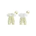 thumbnail image 3 of Loicainy Baby Toddler Girl Fake-two Romper 3 6 9 12 18 Months Floral Short Sleeve Jumpsuit and Bow Headband 2 Piece Set, 3 of 10