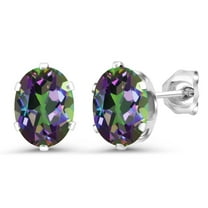 Gem Stone King 925 Sterling Silver Green Mystic Topaz 6-Prongs Stud Earrings for Women Men (2.60 Cttw, Gemstone Birthstone, Oval 8X6MM)