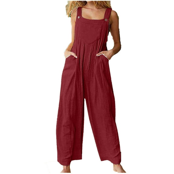 Fesfesfes Jumpsuit for Women Loose Jumpsuit Casual Suspender Pants Wide Leg Solid Overalls