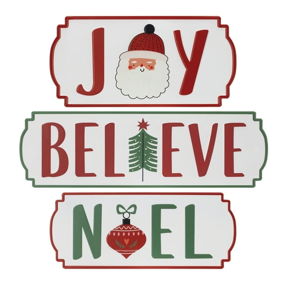 Melrose International Joy/Noel/Believe Plaque (Set of 3) 12.5"L x 6"H, 15"L x 6"H, 20"L x 6"H Iron