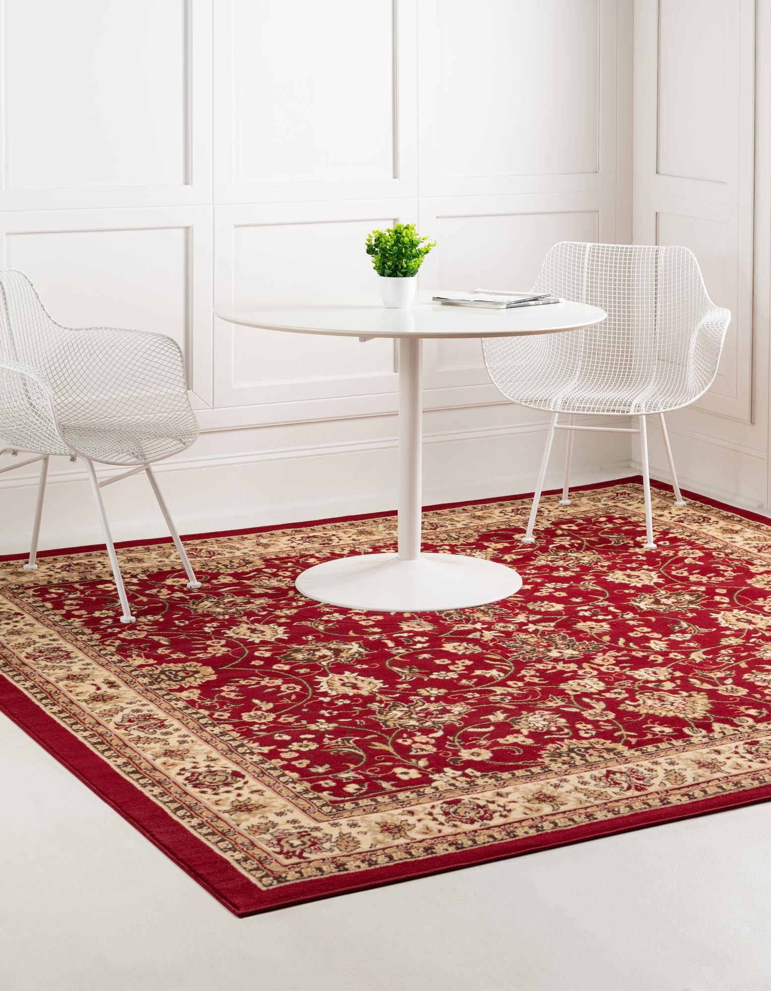 Rugs.com Yasmin Collection Rug – 8 Ft Square Burgundy Medium Rug Perfect For Living Rooms, Kitchens, Entryways