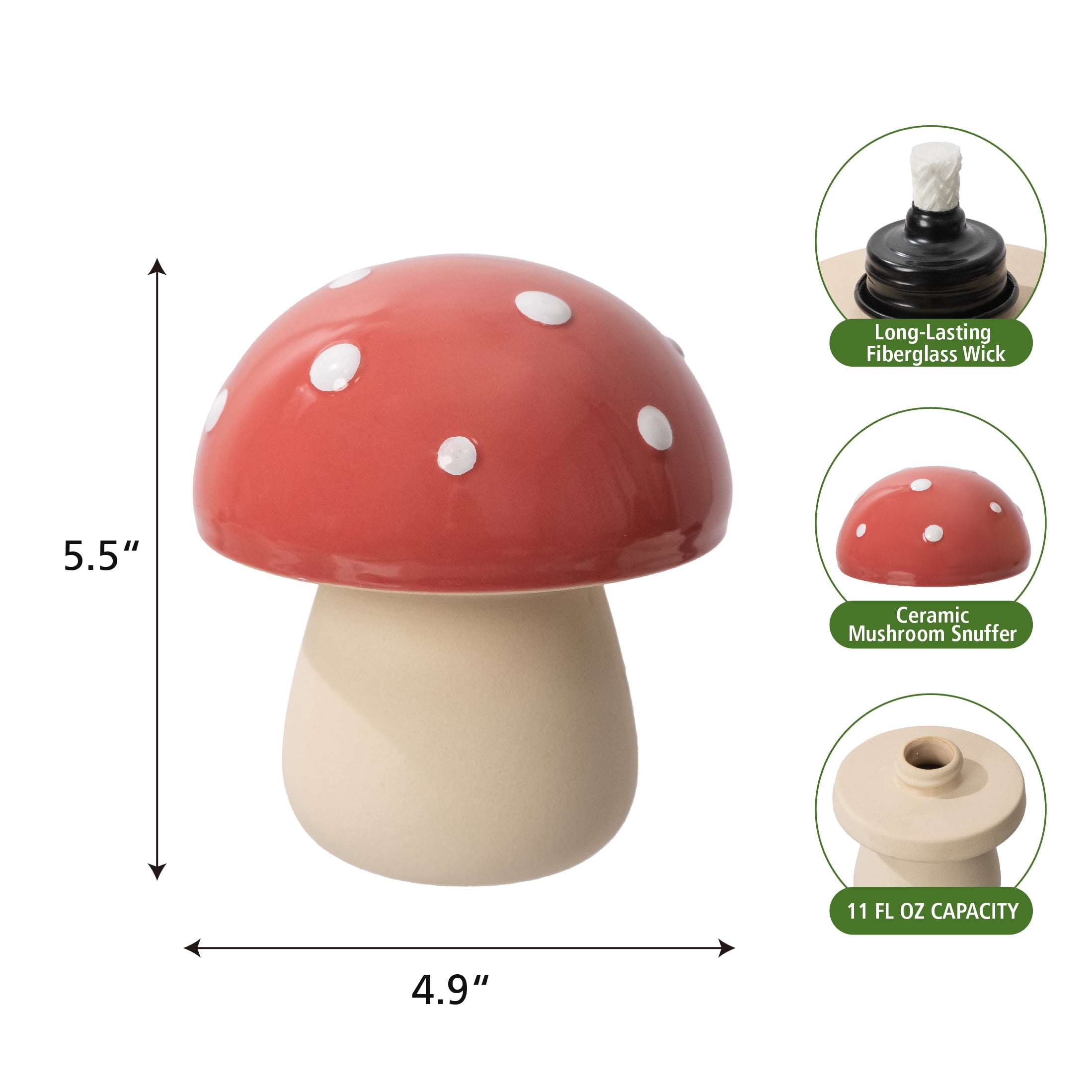 Mainstays Ceramic Mushroom Tabletop Torch for Outdoor Use with Fiberglass Wick