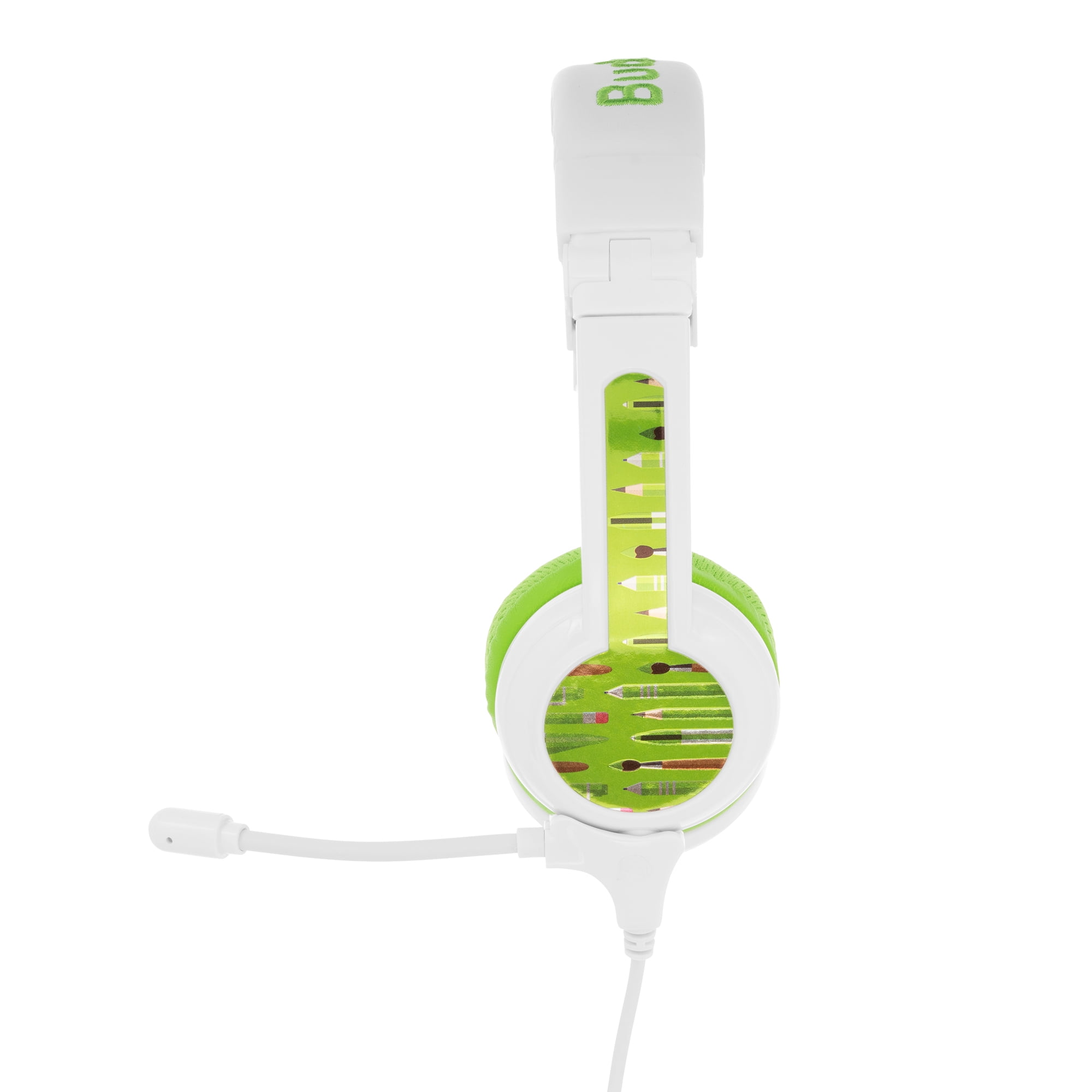 BuddyPhones School+, On-Ear Wired 85dB Volume Limiting Educational Kids Headphones with Detachable Boom Mic, Foldable, Audio Sharing Jack, Customizable Stickers, Adjustable Headband Size, Green