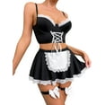 thumbnail image 1 of Disfraz de sirvienta sexy para mujer, conjunto de lencería de cosplay de sirvienta, conjunto de disfraz de sirvienta de encaje en contraste, 1 of 6