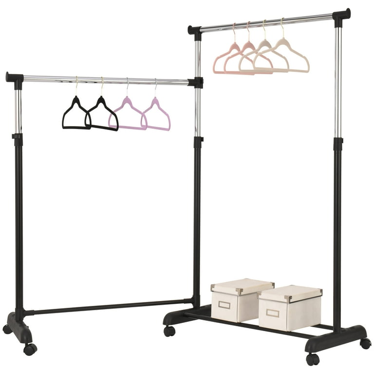 Mainstays Adjustable Rolling Corner Garment Rack Metal Chrome and