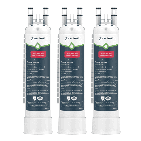 GLACIER FRESH FPPWFU01 Refrigerator Water Filter,NSF/ANSI 53 & 372 Certified,Replacement for Frigidaire PurePour FPPWFU01,Compatible with Electrolux EPPWFU01,PureAdvantage PWF-1, 3 Pack