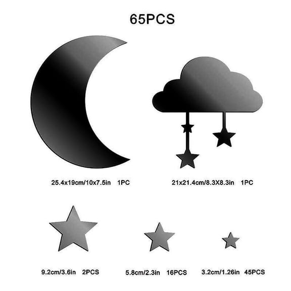 Stars and Moon Acrylic Wall Decoration Home Decor Red and Silver Black Blue Gold