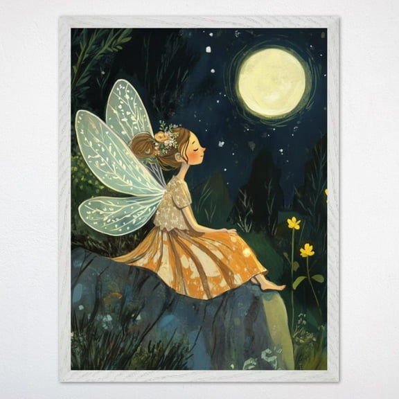 Fairy Forest Wall Art, Whimsical Woodland Nursery Decor, Moonlit Fairy Tale Framed Poster For Girls Room Wall Art, Modern Wall Decor, 8x12 UNFRAMED