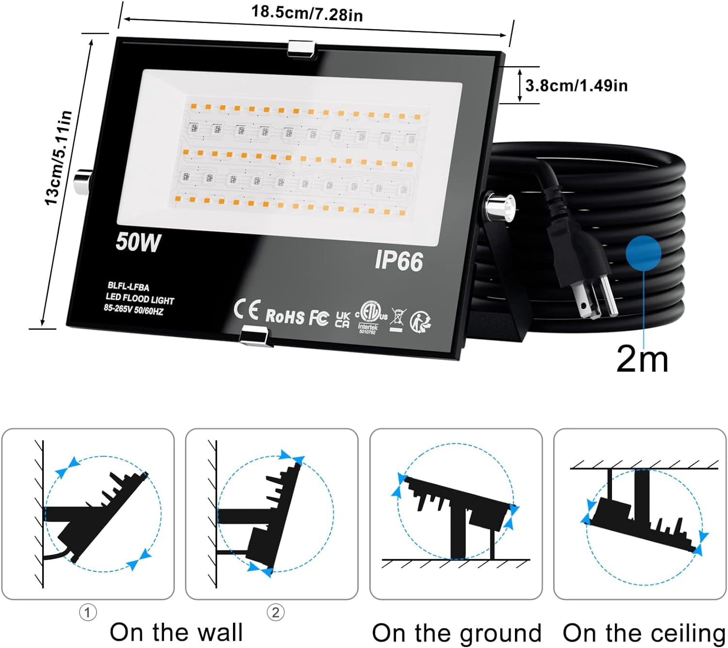 LED RGB Flood Light Outdoor 500W Equivalent, Smart Color Change & Daylight 5700K Landscape Lighting, IP66 Waterproof Patio Lights via App Control, Indoor Ambient Lighting, Uplighting for Yard Pathway