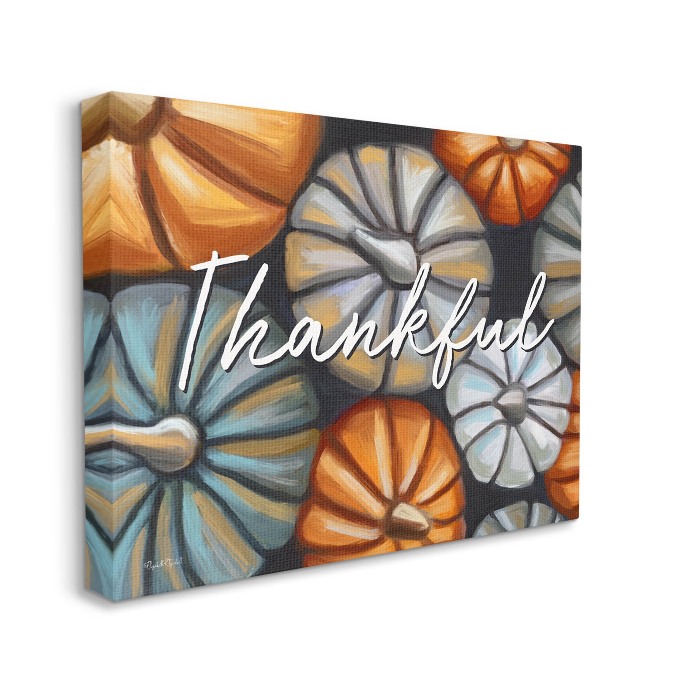 Stupell Industries Autumn Thankful Pumpkins Phrase Graphic Art Gallery Wrapped Canvas Print Wall Art, Design by Elizabeth Tyndall