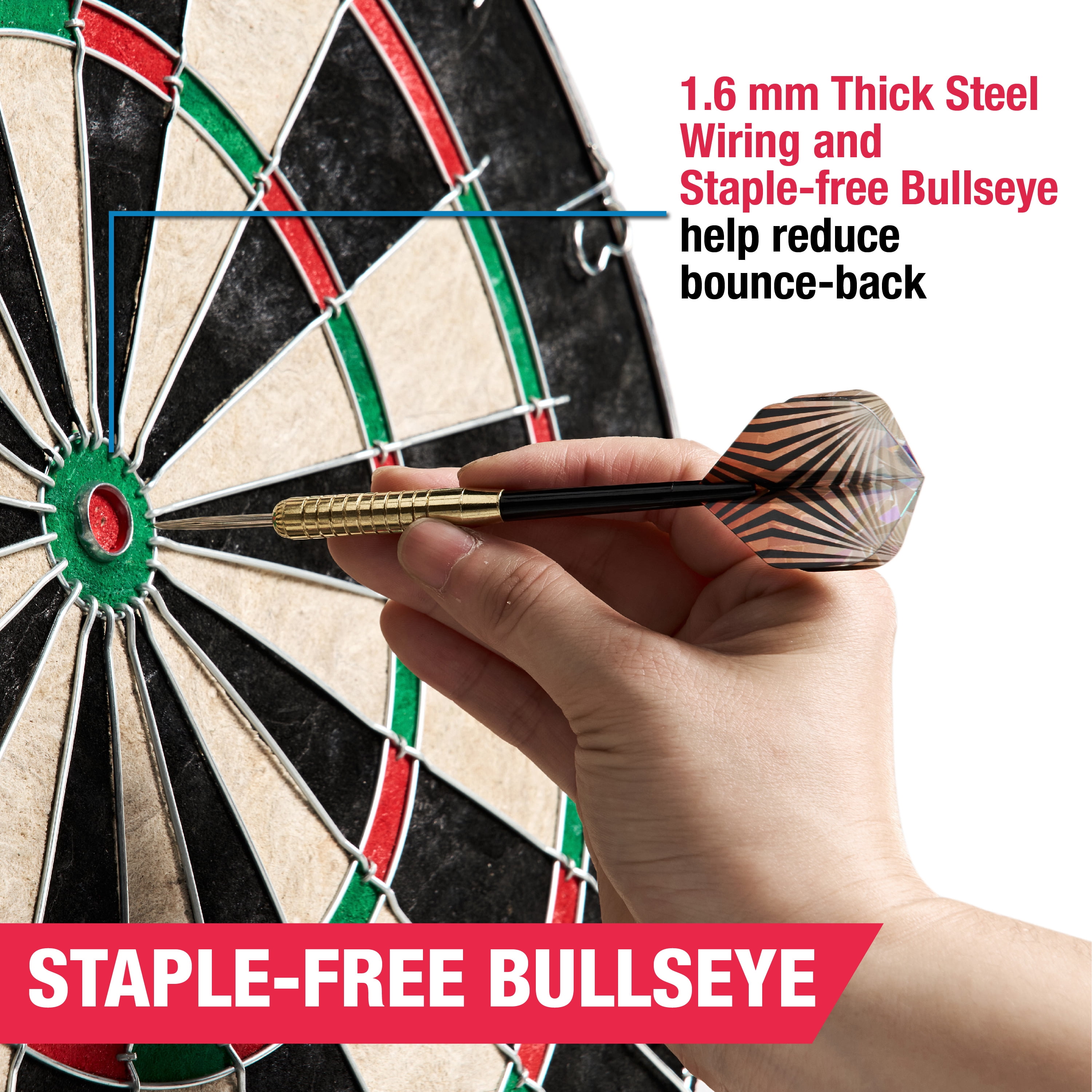 18-in Sisal Dartboard with Staple-Free Bullseye and Steel Tip Dart Set by MD Sports
