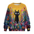 thumbnail image 4 of HELLHERO Cat Daisy Print Women Sweatshirt Trendy Long Sleeve Pullover Tops Warm Loose Crewneck Sweater with Pocket Size XXL, 4 of 7