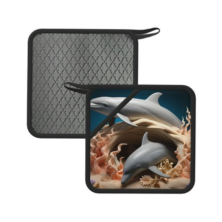 

Sikiie Coral Fish Dolphin Pot Holders Kitchen Insulation Mats Heat Resistant Pot-Holder Oven Anti-Scald Pads for Cooking Baking 7.1*7.1inch