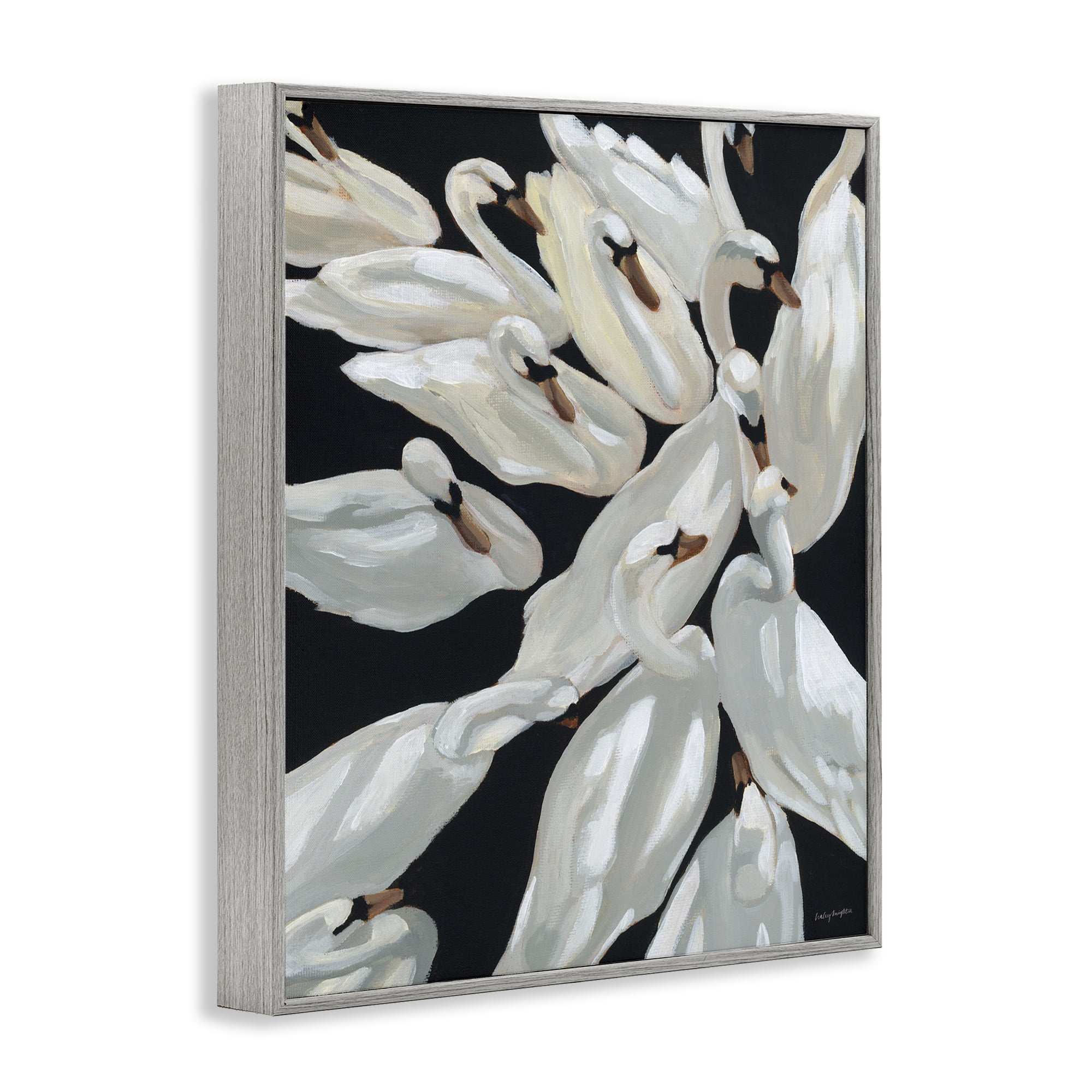 Stupell Industries Gathered Swans Swimming Animals & Insects Painting Gray Framed Art Print Wall Art, 24 x 30