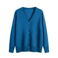 thumbnail image 4 of Blue Cardigan for Womens Solid Button Down Long Sleeve Classic V Neck Knit Cardigan Sweater Fall Trendy Outfits, 4 of 6