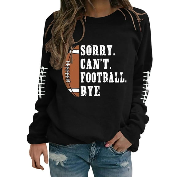 Sweaters For Women Funny Football Mom Crewneck Sweatshirt Women's Football Shirts Polyester Spandex Black Size S-2Xl Oversized Sweaters For Women