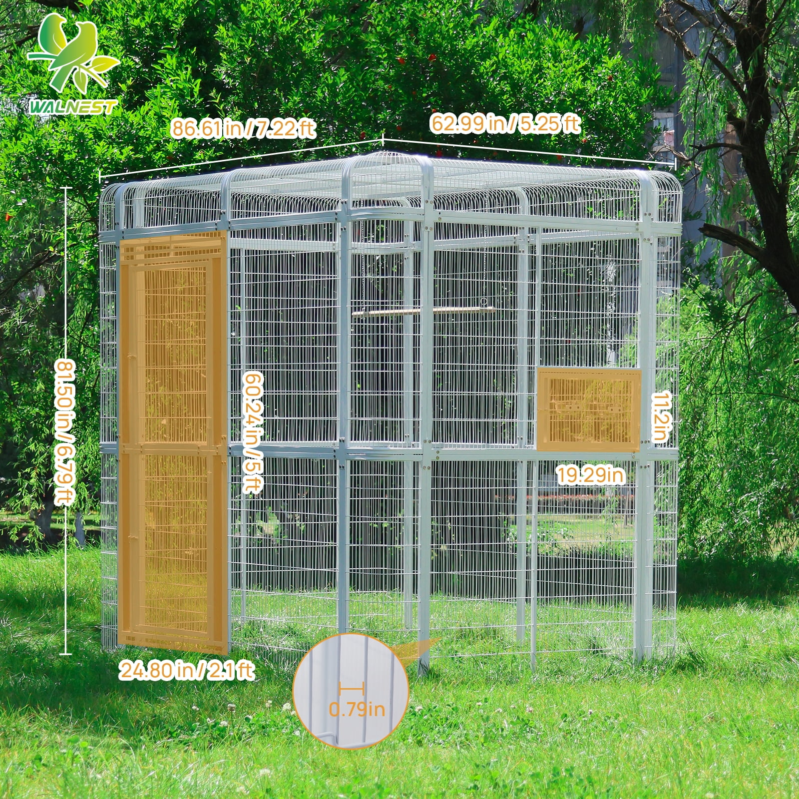 Walnest 87 inch Large Walk in Iron Aviary with 2 Feeding Bowls,Bird cage for Macaws Canaries Parrots Budgie Lovebirds(White)