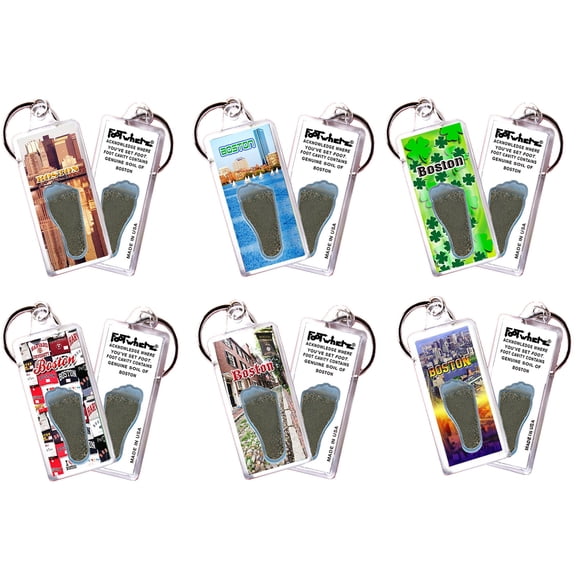 Boston FootWhere Souvennir Keychains. (BO100 - Assorted) 6 Piece Set.