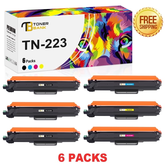 Toner Bank 6 Packs TN223 Toner Cartridge Compatible for Brother TN-223 TN223 HL-L3270CDW L3210CW L3230CDW MFC-L3710CW MFC-L3750CDW (Black Cyan Yellow Magenta)