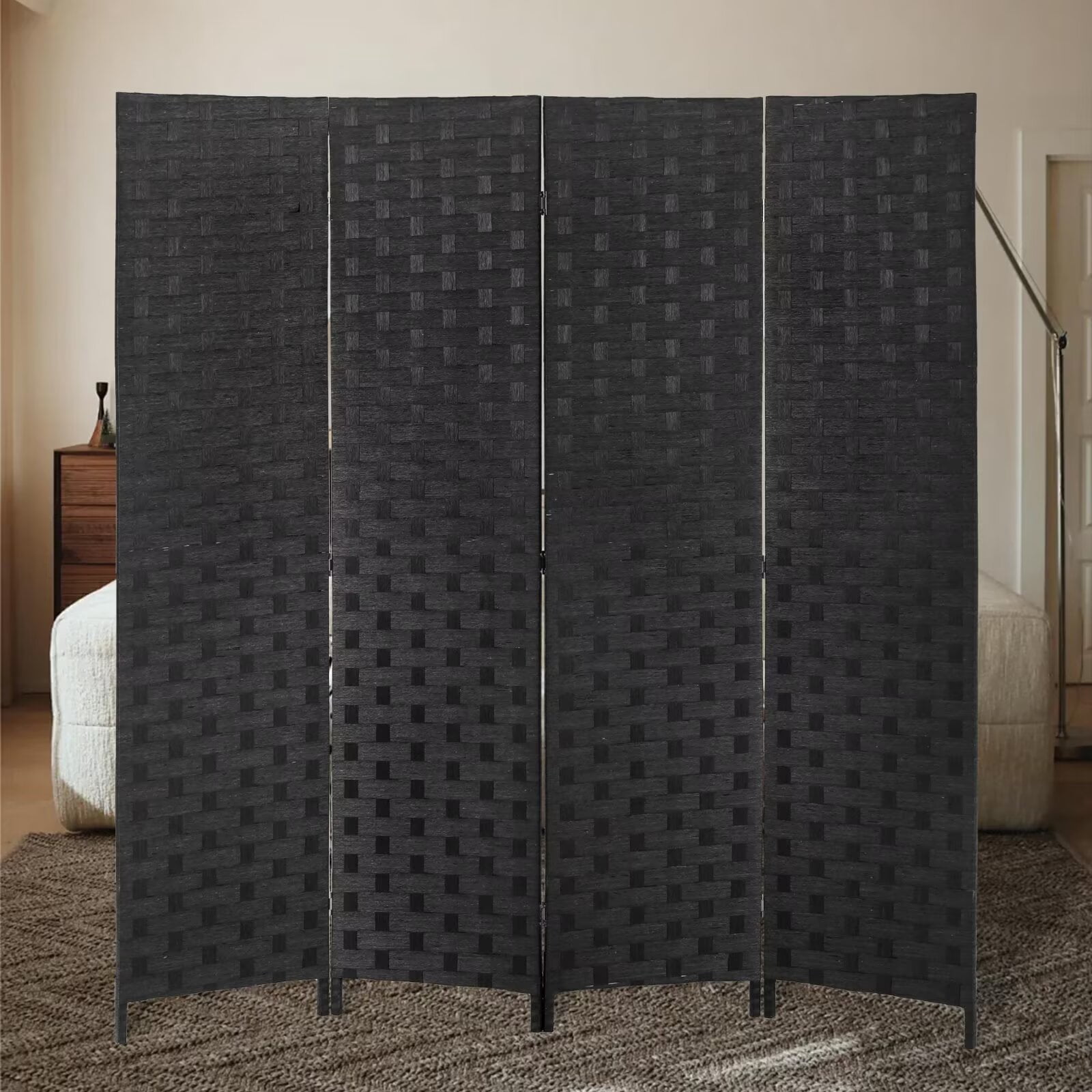 4 Panel Room Dividers Foldable Privacy Screen Decorative Indoor Screen 6TF Wooden Office Dividers Partition Wall for Home, Office, Bedroom, Black