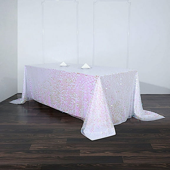 BalsaCircle 90" x 132" Big Payette Sequin Tablecloth Iridescent