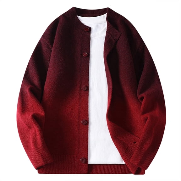ShomPort Sweater Cardigans for Mens Gradient Color Long Sleeve Crew Neck Button Up Trendy Streetwear Drop Shoulder Cozy Soft Coat
