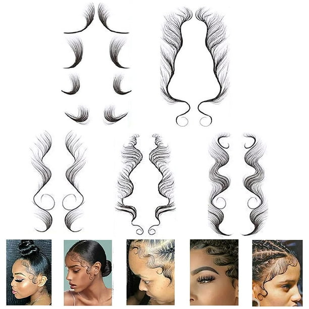 5Pcs Baby Hair Edges Temporary Tattoo Sticker Fashion Baby Hair Pony Tail Styles Tattoo Sticker