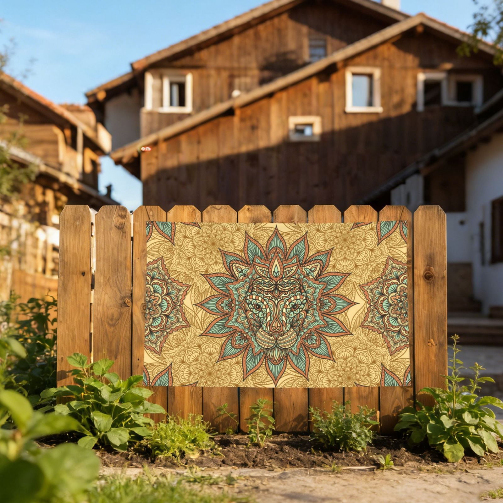 Lion Head Indian Ethnic Four Hole Decorated Banner Flag for Garden Yard Home Decoration Indoor Outdoor 4x6 Ft