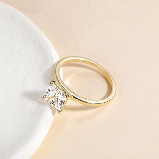 Yomhary 2CT 925 Sterling Silver Engagement Rings for Women ,Princess Cut Cubic Zirconia ,Gold,Size 8